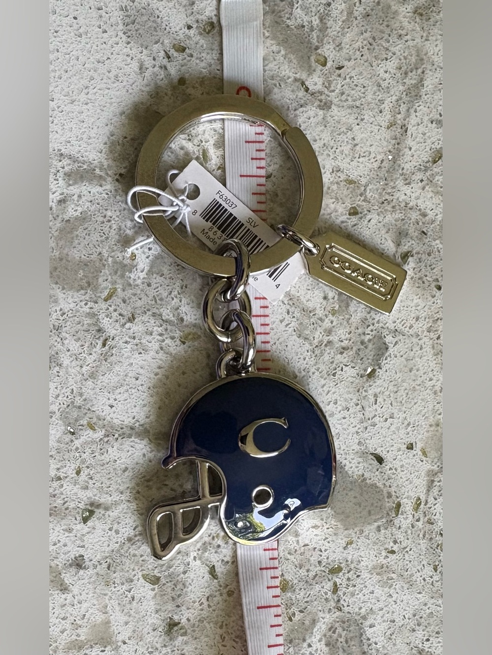 NWT Coach Navy and silver Football Helmet Key Ring